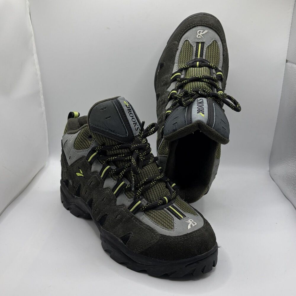 Vintage Brooks Hiking Boots Womens 7.5 Gray Green Suede Trail Y2K Gorpcore